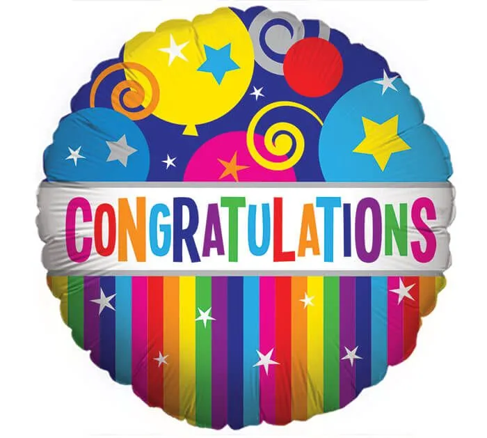 25cm Congrats Balloon with Air Fill and Stick - Party Decoration