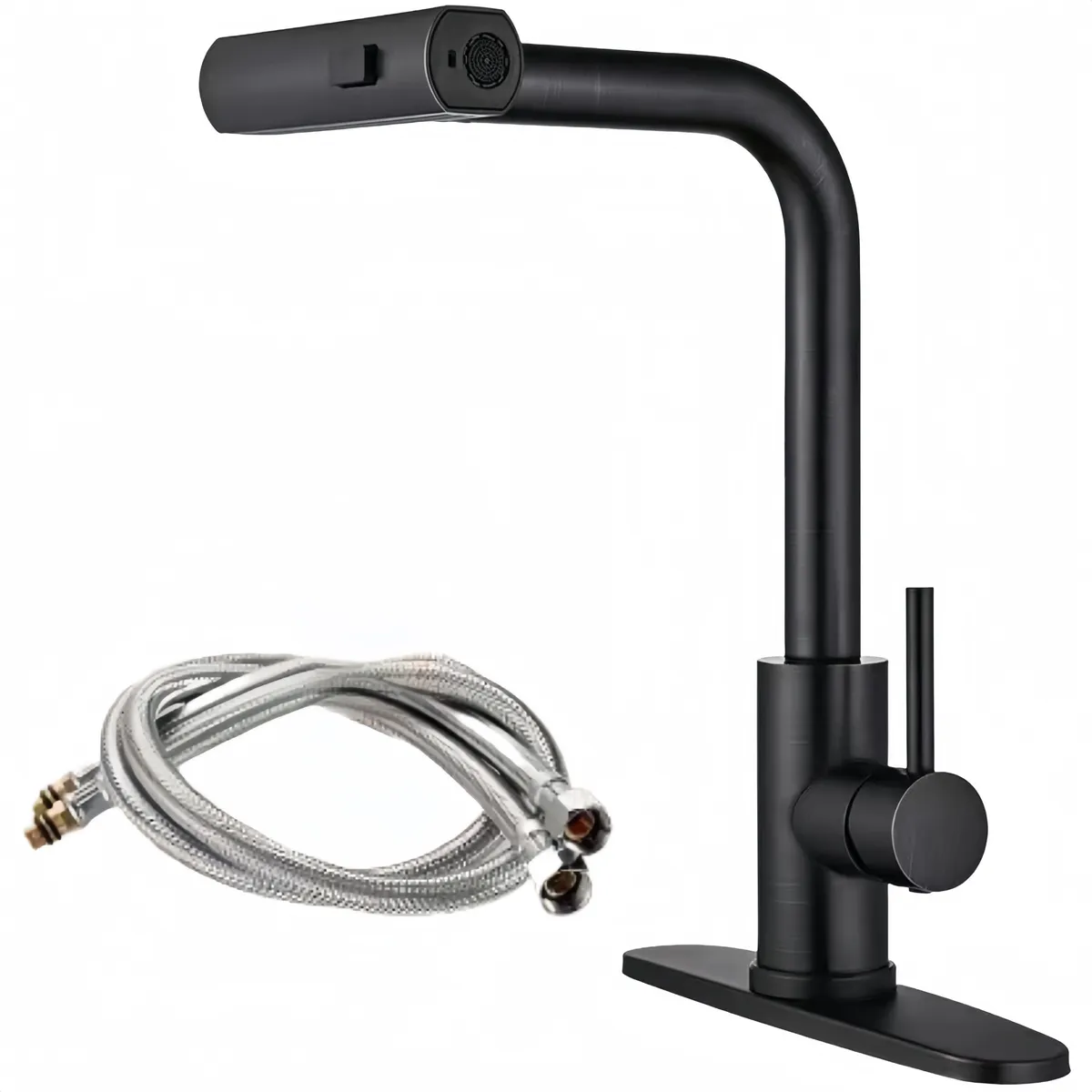 304 Stainless Steel Kitchen Waterfall Faucet With Pull Down Sprayer & Pipe