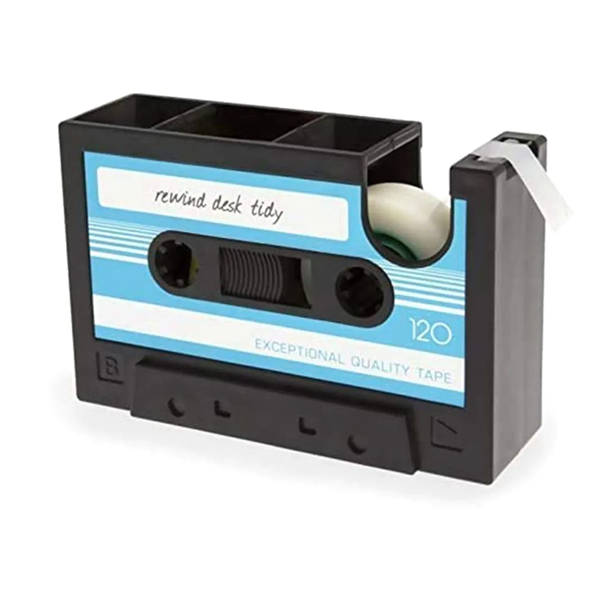 Tape Dispenser Pen Holder, Retro Cassette Tape Dispenser, Blue-Black