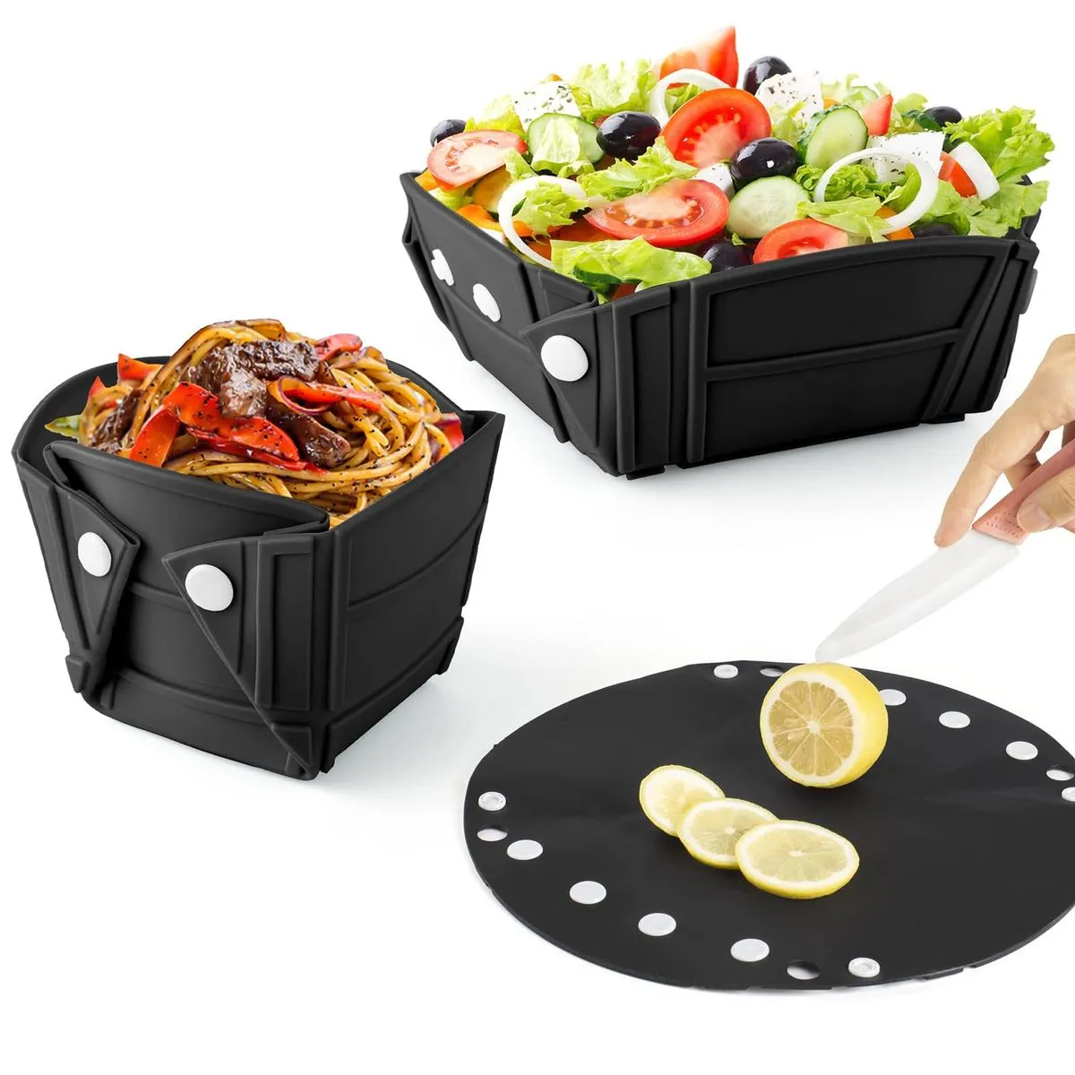 3 in1 Silicone Collapsible Bowl,Plate, or Cup,Save Space Camping Essentials - Black