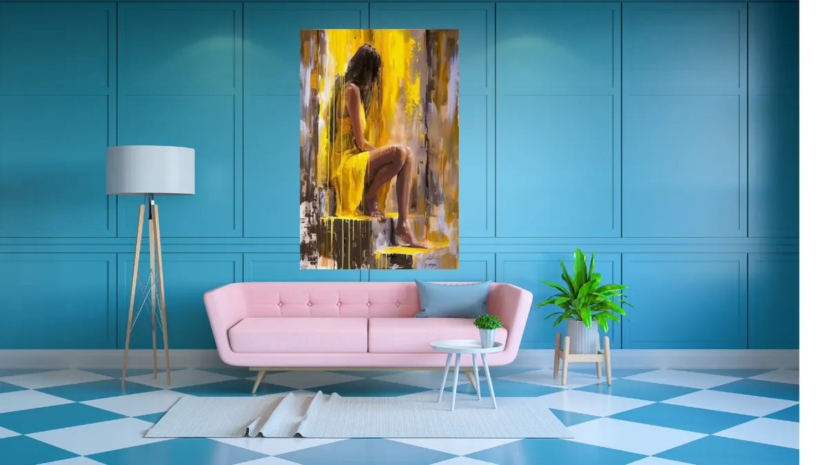 Modern Woman in Yellow Dress Wall Art