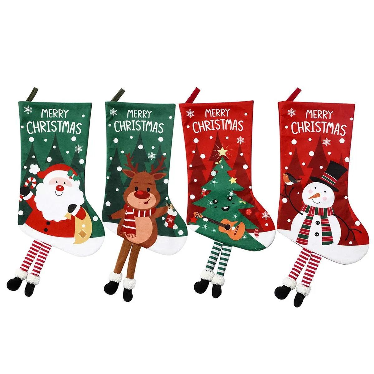 4 Pack Christmas Stockings Santa Claus Snowman Reindeer Bear Decorations