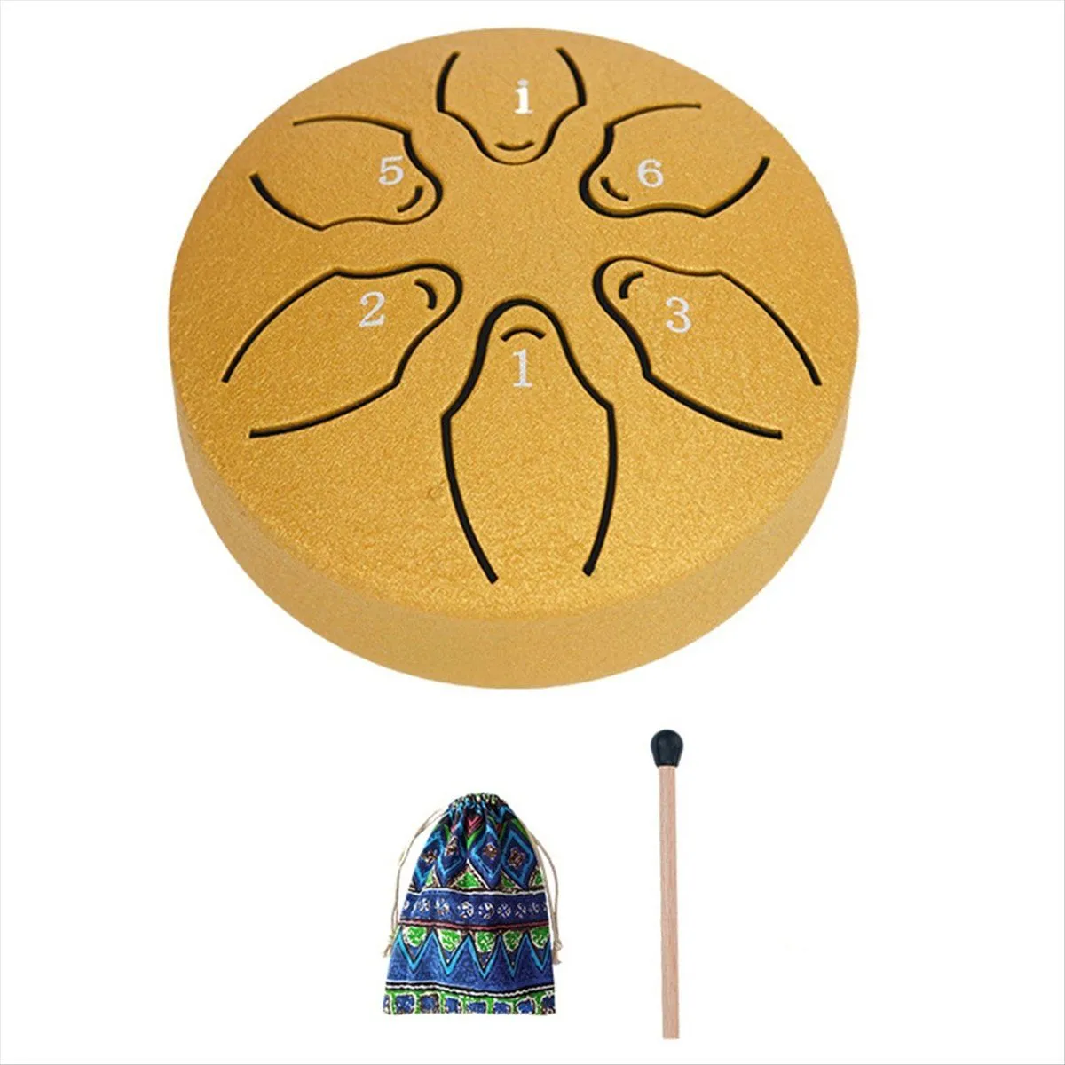 6 Notes 3 Inches Chakra Tank Drum Percussion Padded Mallets Gold