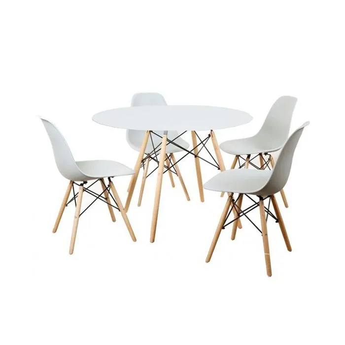 Garden, Dinning Room White Chairs & Table with Wooden Legs - 5 Piece