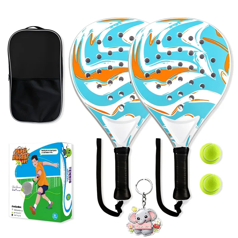 2 Pack Padel Rackets Set With Balls And Carry Bag - Blue