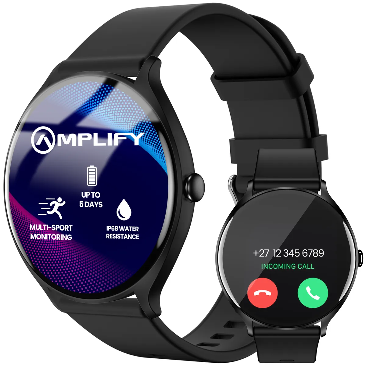 Amplify Compete Series Bluetooth Calling Smartwatch - Black (IP68) - Black
