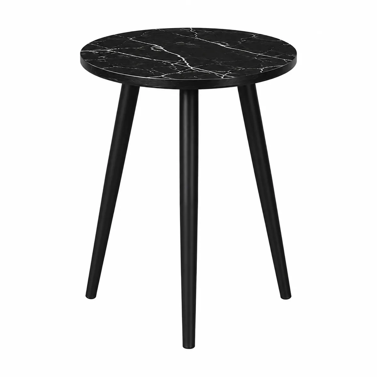 Black Marble Finish Wooden Round Side Table - 40cm x 50cm