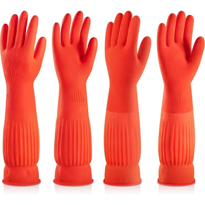 Rubber Dishwashing Gloves (2-Pair Pack) - Soft Fleece Lining