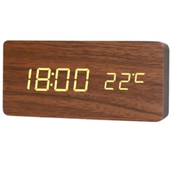 Wooden Design Battery Powered Digital LED Display Alarm Clock -Walnut Brown