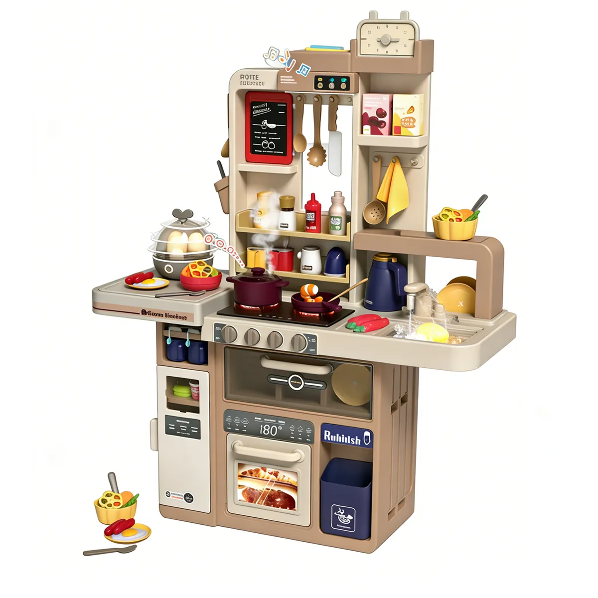 72pcs Kids Kitchen Play Set Educational Toy Chef's Kitchen
with Sound Light - Brown