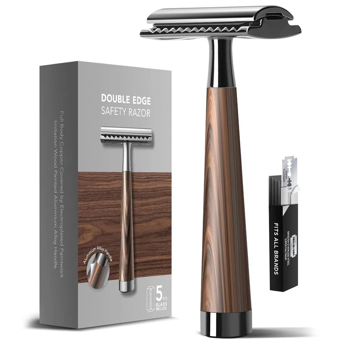 Double Edge Safety Razor, Heavy Duty Eco-Friendly Razor with 5 Blades
