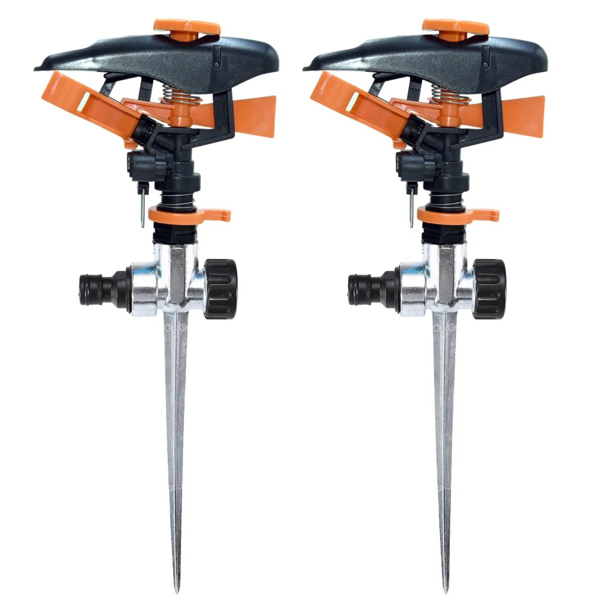 2 Pack Pulsating Sprinkler Rotating Sprayer with Metal Spike for Irrigation