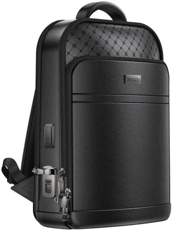 Genuine Leather Smart Fingerprint Lock & Charging Ports Laptop Backpack