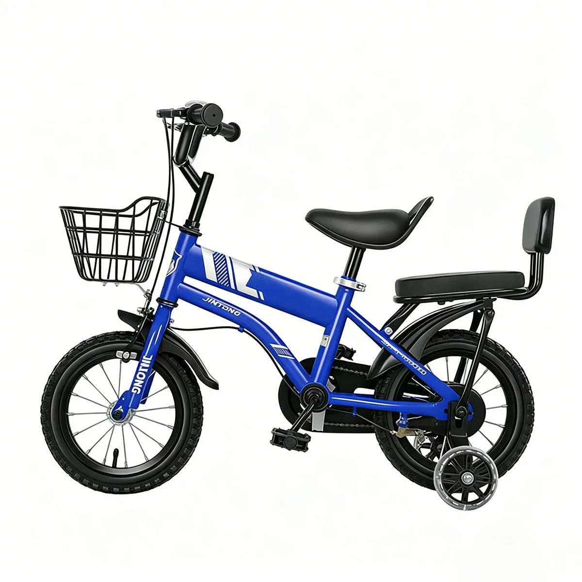 Kids Bike with Back Seat,Basket & Training Wheels for Toddler Cycling - Blue