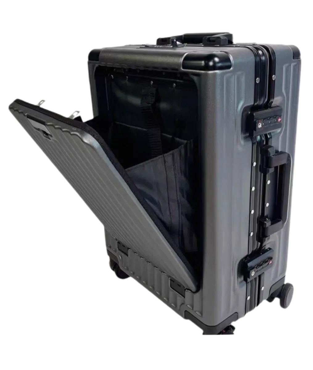 Luxury Aluminum Frame Multifunctional Suitcase - Cabin Luggage -  Dark Grey