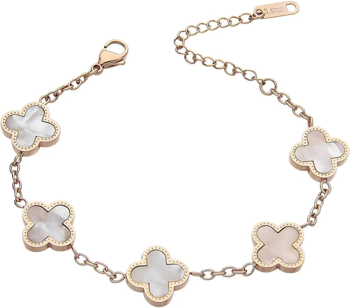 Magnetic Stainless Steel Therapy Bracelet White Clovers - Women