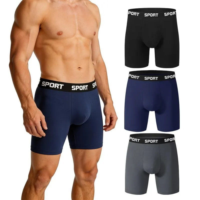 3 Pack Men's Long Leg Anti Chafing Boxer Briefs Quick Dry Sports Underwear