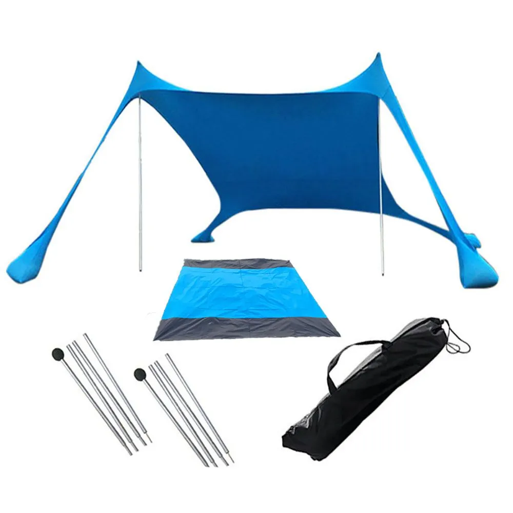 Sea Beach Tent Set Canopy Stretch Lycra with Beach Mat Sun Shelter-3x3x2M - blue