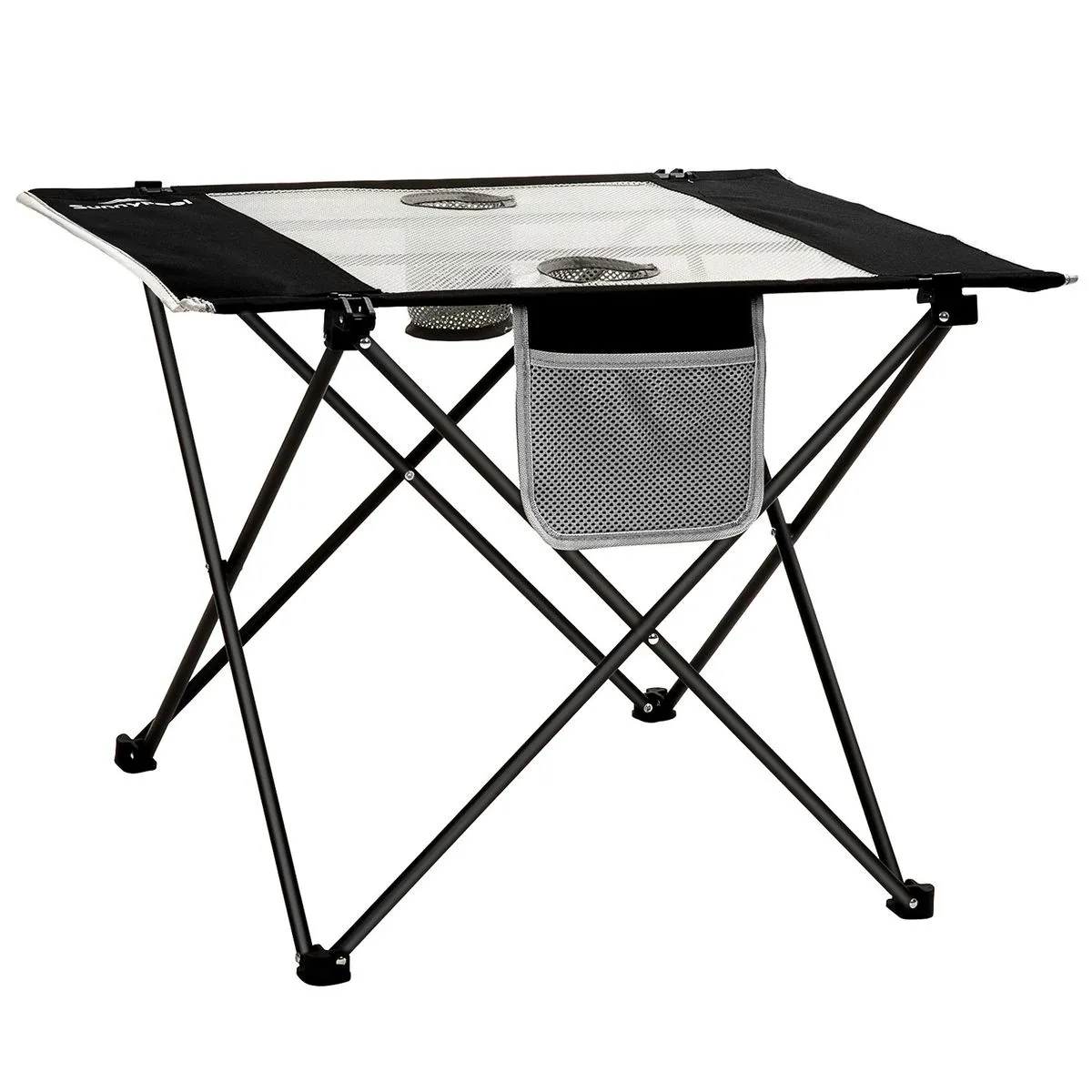 Portable Folding Camping Table With Cup Holders And Side Pocket - SunnyFeel - Braai Charcoal
