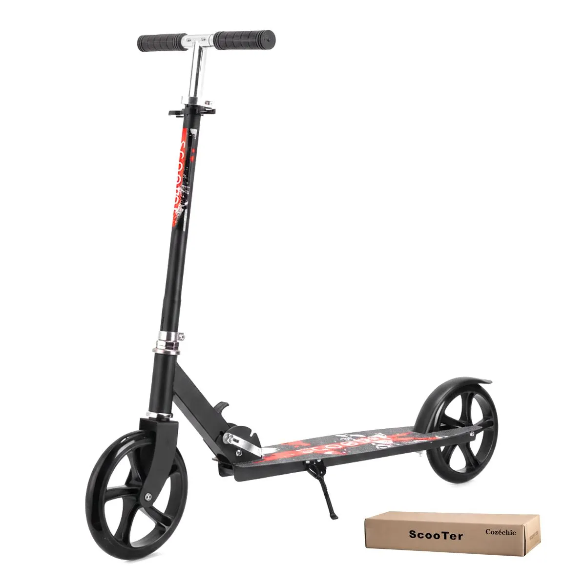 Cozéchic - Kick Scooter Adjustable Transporter Scooter for Kids Teens Adult - Black