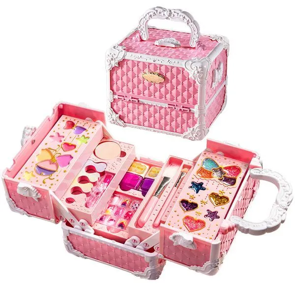 Girls Makeup Set Multilayer Kids Makeup Suitcase Toys Kit Gift for Age 6+