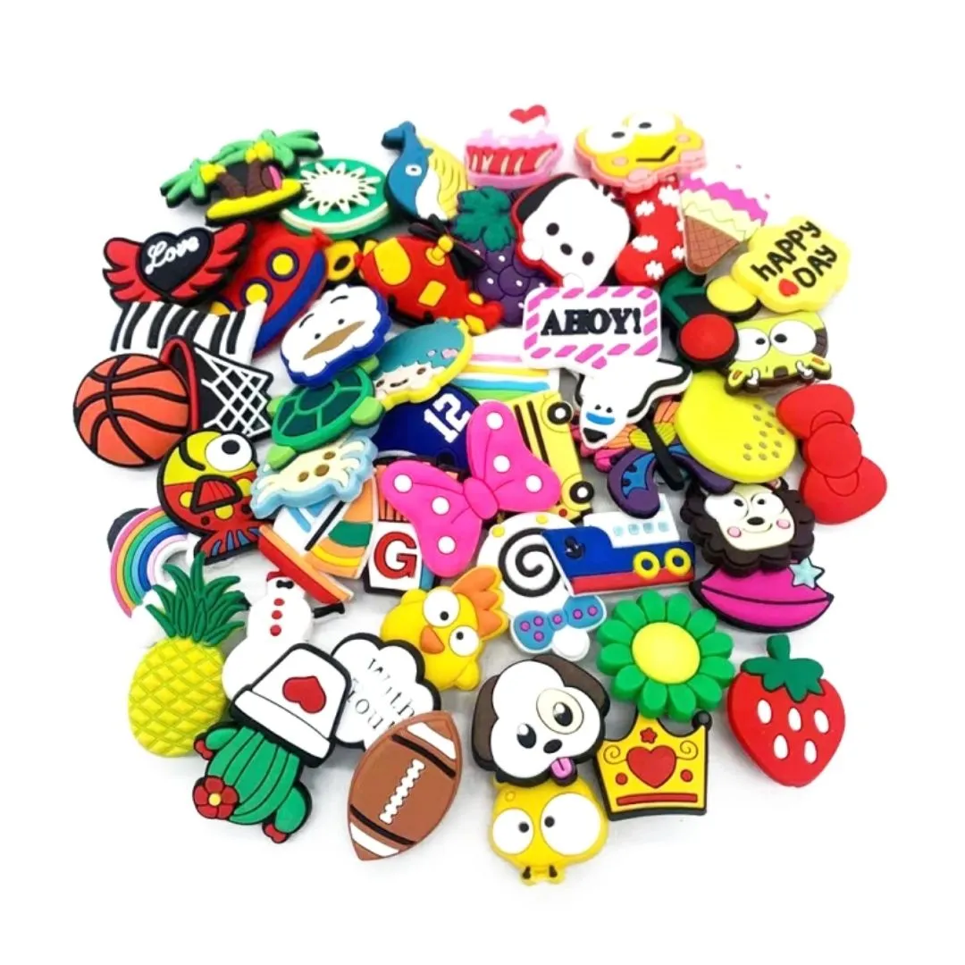 BasicX Unisex Cartoon Shoe Charms, PVC Decorative Accessories - 50pcs