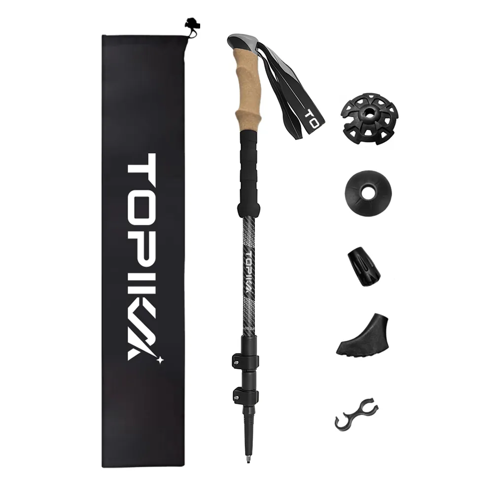 Topika Adjustable Carbon Fiber Hiking Sticks with Cork Grips for Trekking