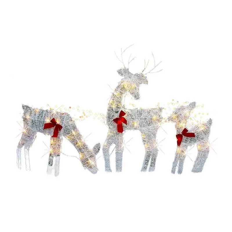 Set of 3 Lighted Christmas 2D Reindeers Outdoor Decorations, Pre-Lit Light