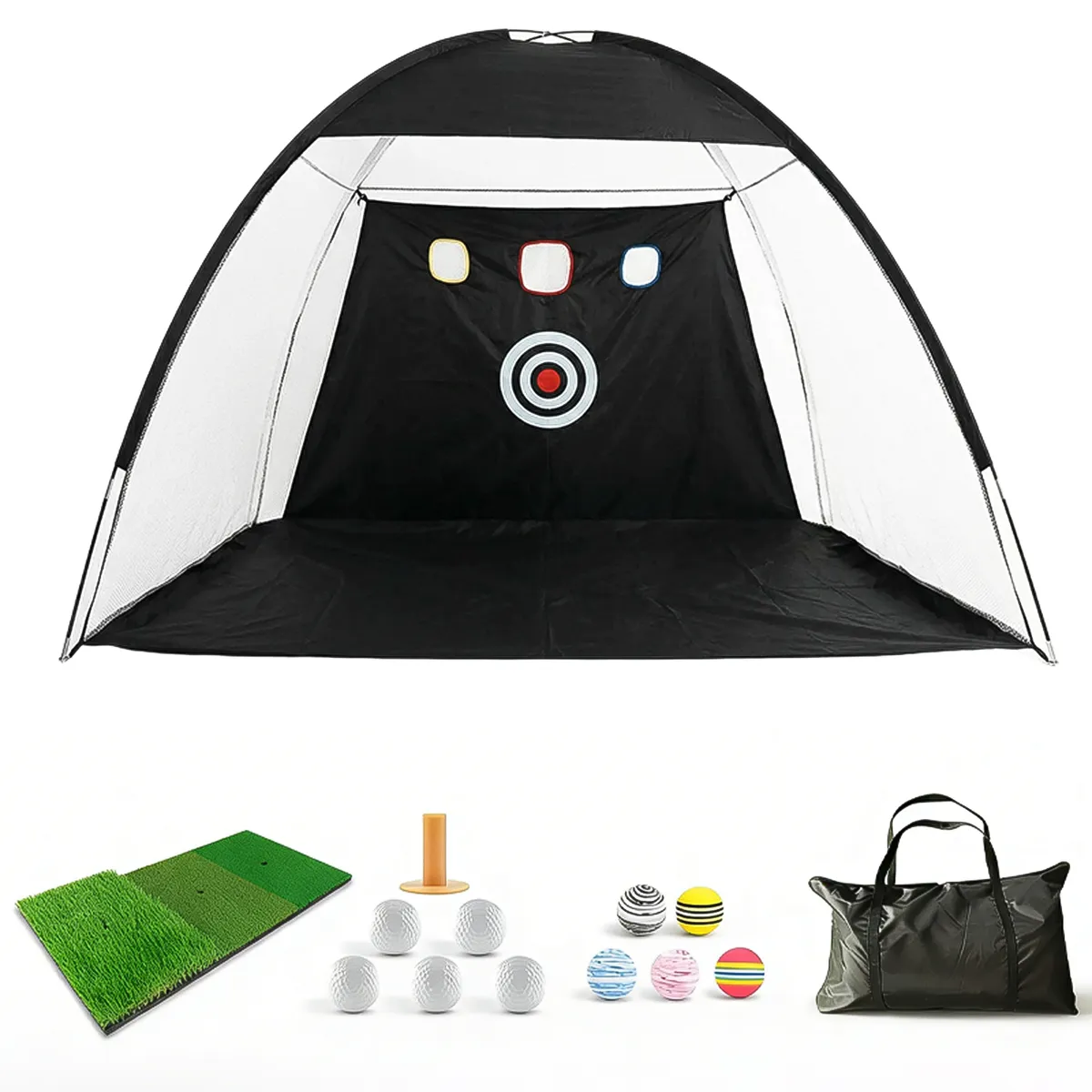 Golf Practice Net Set,Targets Hitting Net with Mat & Targets Training Aid