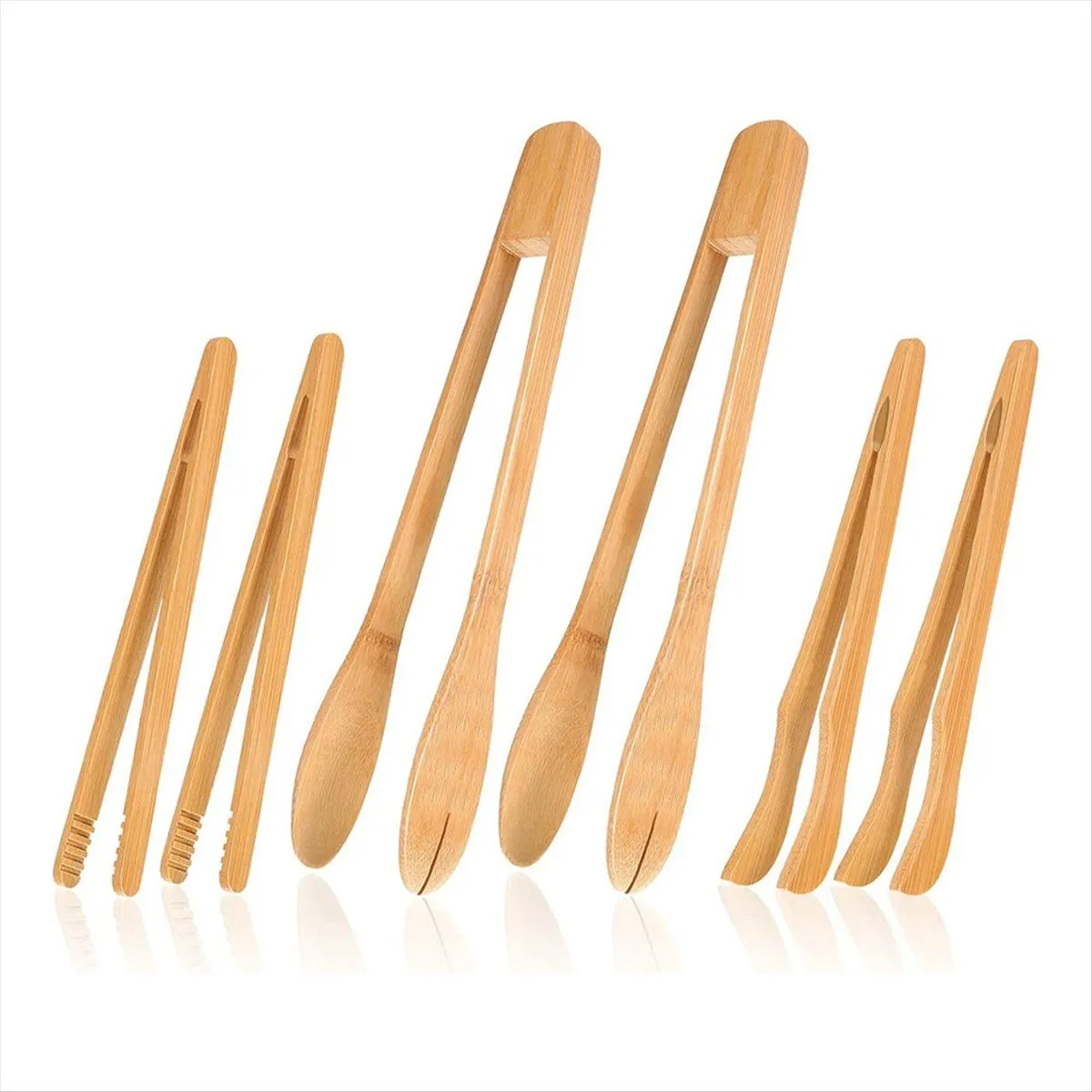 6 Pcs Bamboo Utensils for Cooking Wooden Toaster Tongs Long Kitchen Cooking