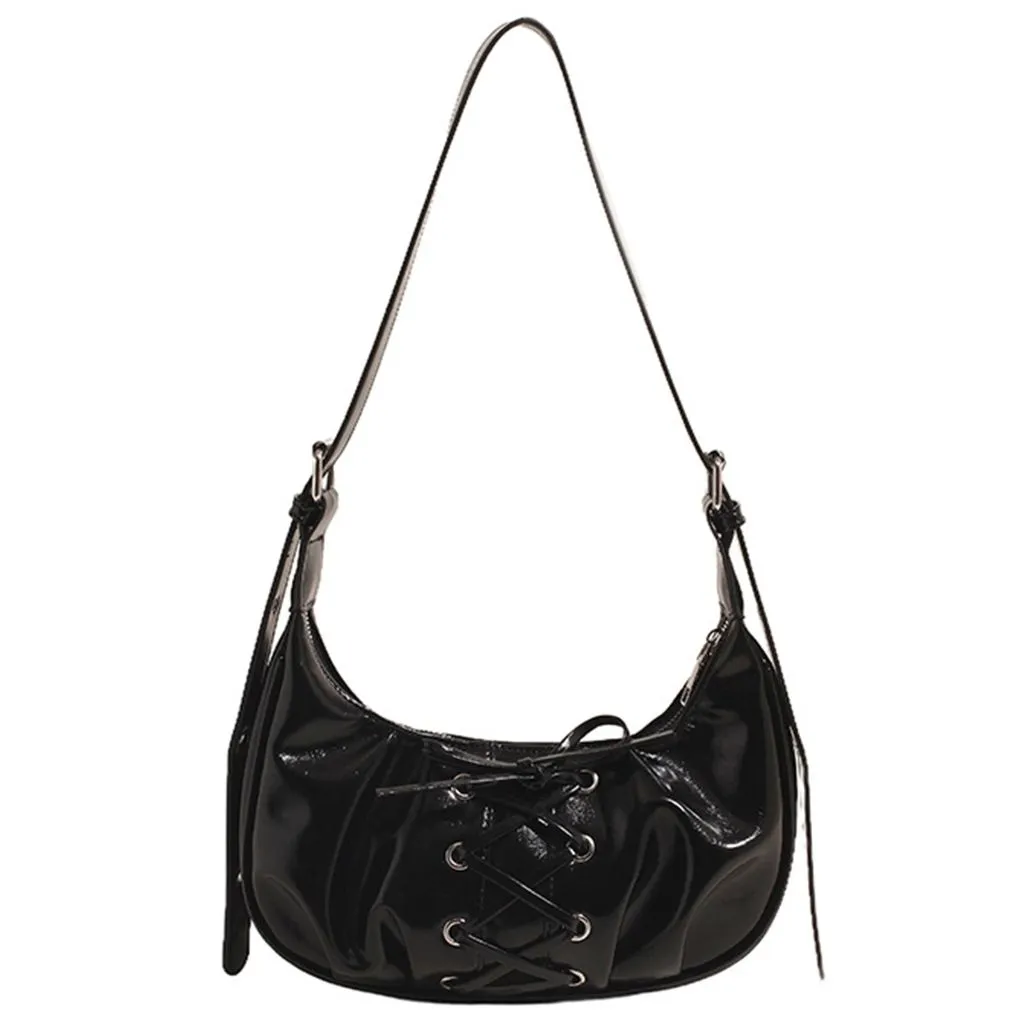 Compatible with Single Shoulder Bag Bow Retro Motorcycle Bag - Black