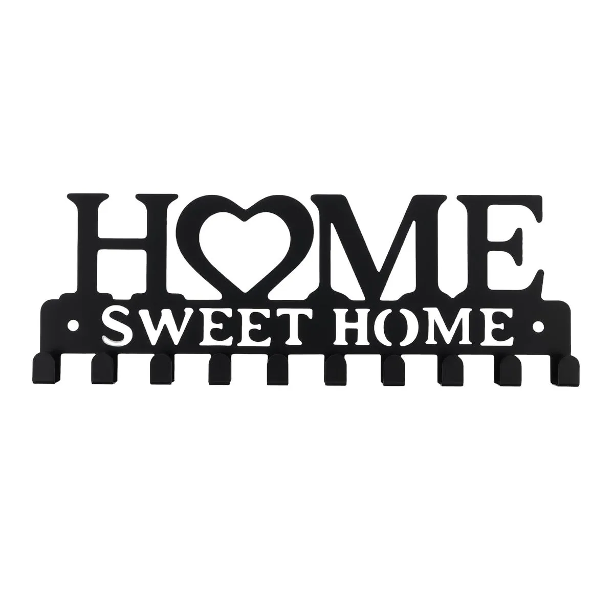 HOME Letter Metal Hook Rack-Kitchen/Key Storage, Decorative Organizer - Black