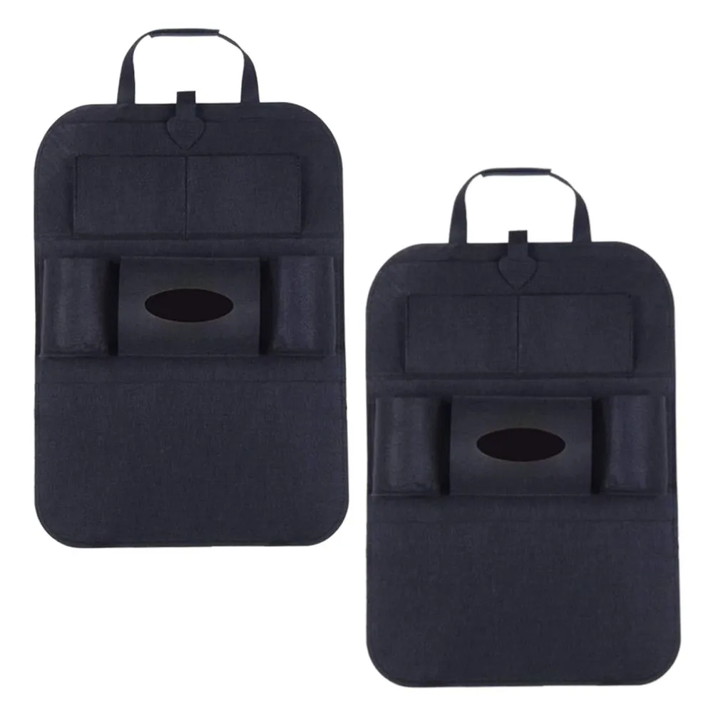 Automotive Multiuse Backrest Mounted Felt Storage Organiser Set of 2 (56cm) - Black