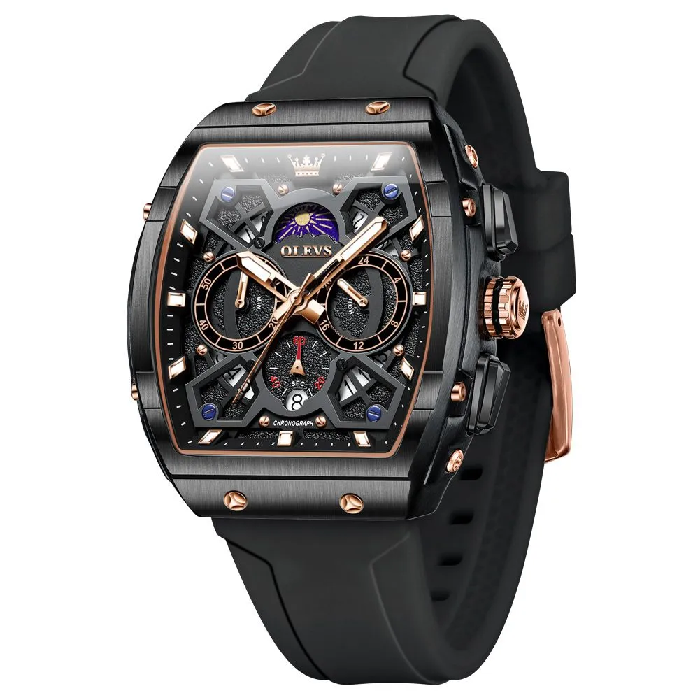 Watches for Men Calendar Luminous Waterproof Quartz Men's Watch Tonneau - Black, Gold