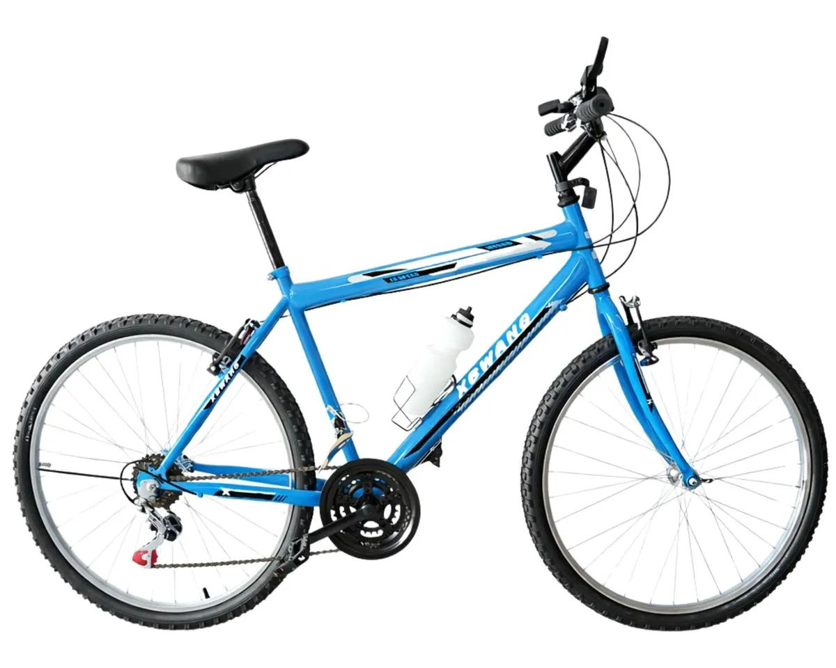 MTB 26 Mens 18 Speed Mountain Bike Rubber Brakes Steel Frame - Sky Blue