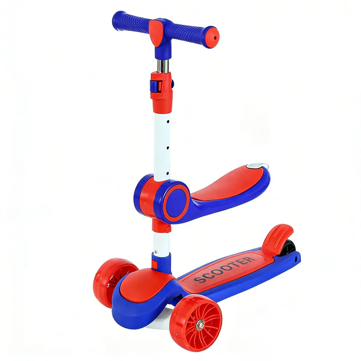 Scooter LED Wheel Lights Adjustable Lean Steer Bar Foldable Seat Sit Stand - Red, Blue