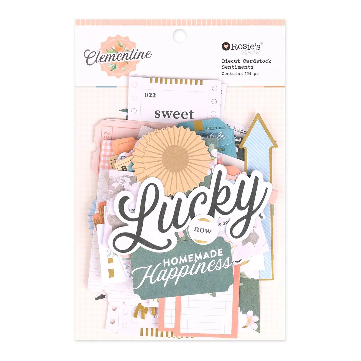 Clementine Cardstock Diecut Ephemera - Sentiments 124 pieces