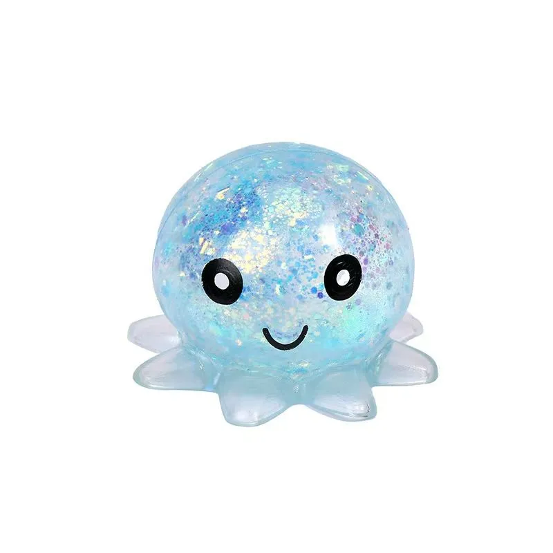 Cute Sequin Octopus Squeeze Toy Anxiety Relief Decompression Fidget Ball - Blue