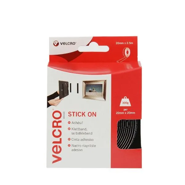 Velcro Stick On, Tape, Hook & Loop - Black 