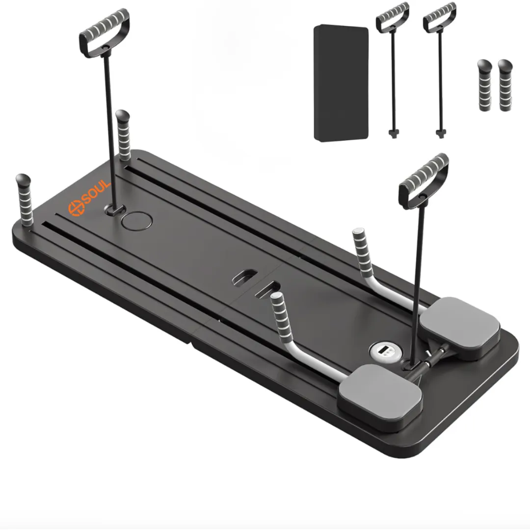 Soul Lifestyle 6in1 Foldable Pilates Reformer Board Resistance Bands &Timer - Black