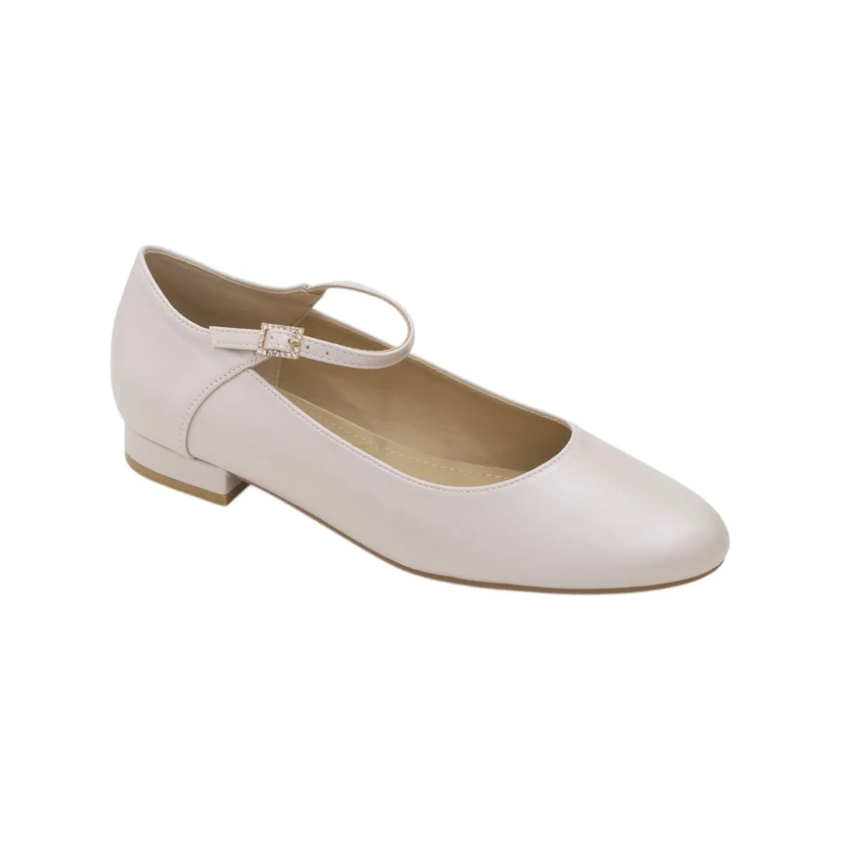 LaMara Paris Stina Round Toe 1.5cm Flat Heel PU Comfy Pump Shoes Nude
