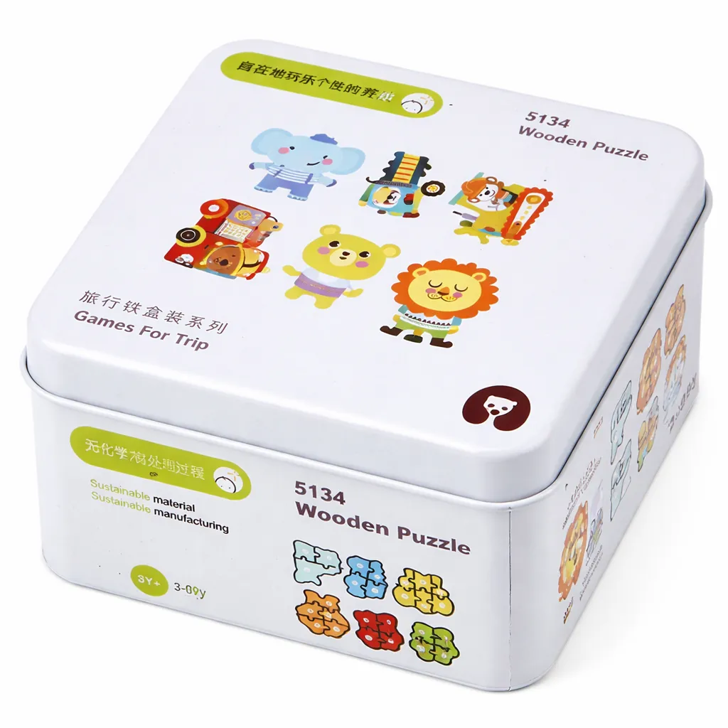 50 Piece - Travel Games Wooden Puzzle Set - Multicolor