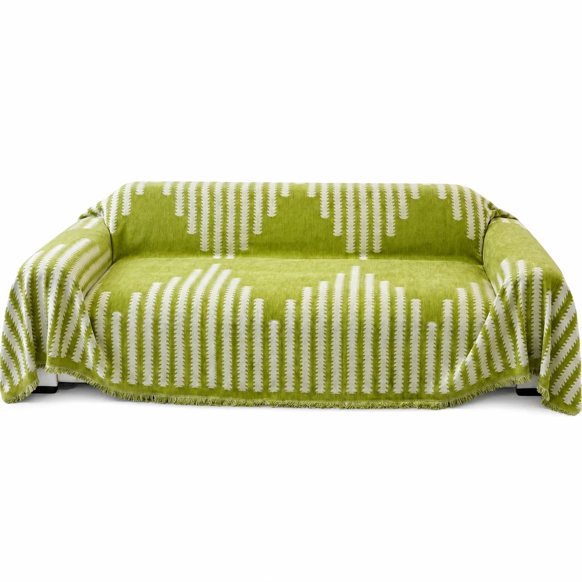 Green-White Reversible Boho Throw Chenille couch cover/ throw Sofa Blanket