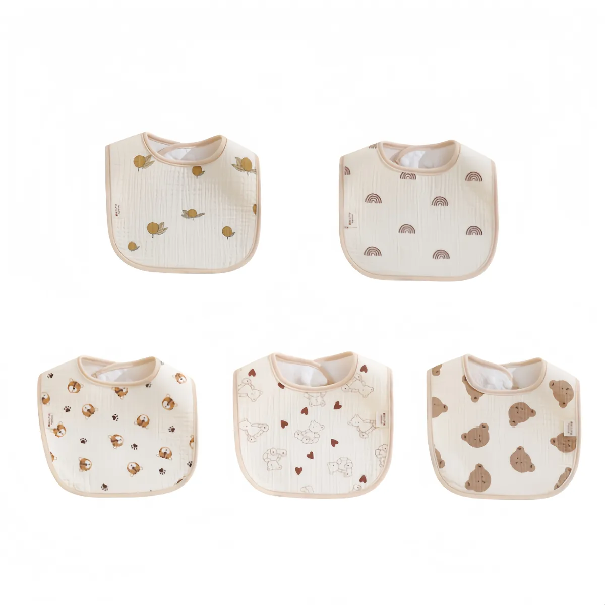 U-Shaped Baby Drool Bib Set (5 Pieces) with Cute Assorted Designs