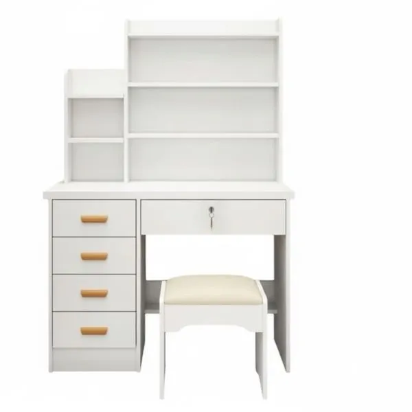 Makeup-Table with-Mirror for Bedroom ,Desk with-4 Drawers and Open shelves