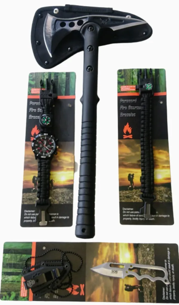Outdoor Survival Axe with Ice Pick - Black