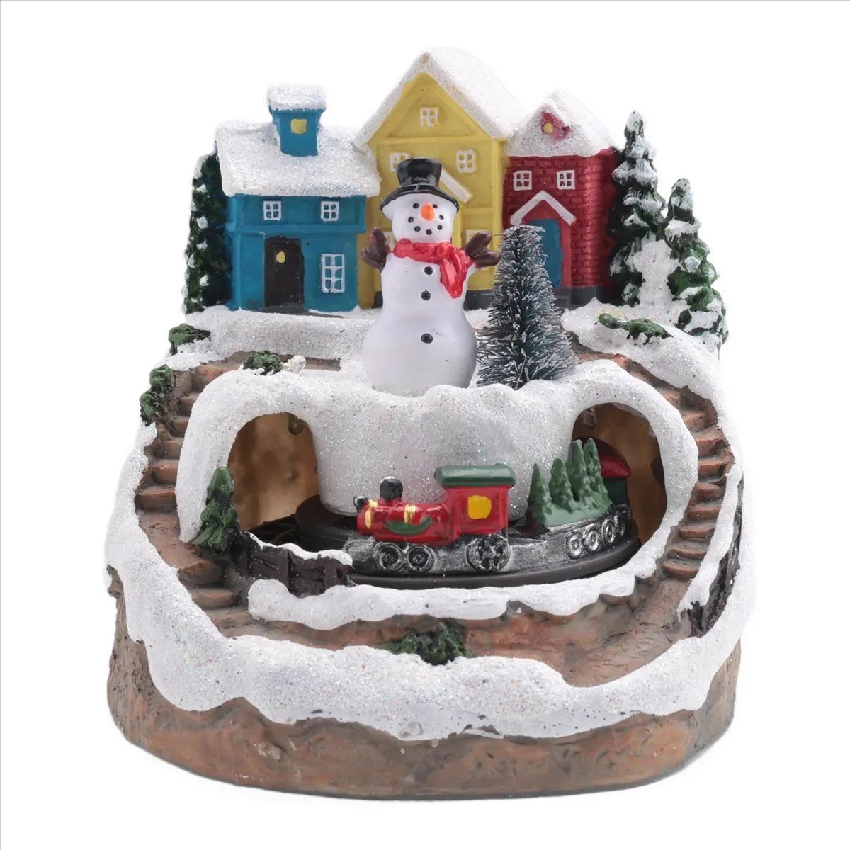Christmas Village Houses Sets Rotating Train Display Figurines LED Light Up