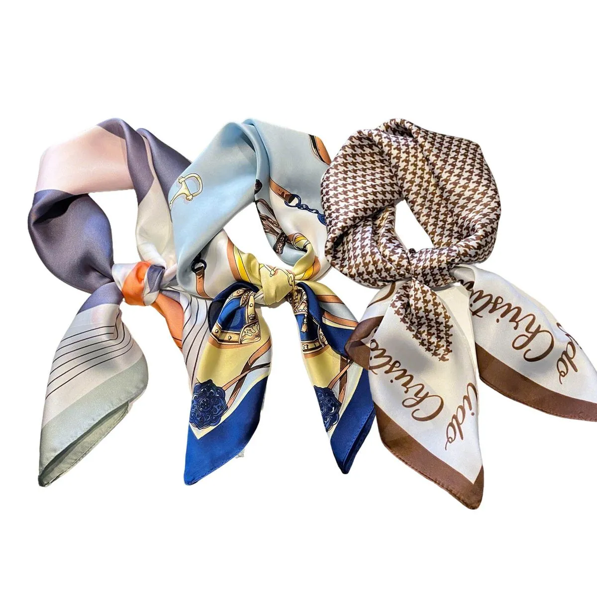 3-Piece Set Multi-use Scarfs Women's Silk Scarf Plaid Silk Square Scarf