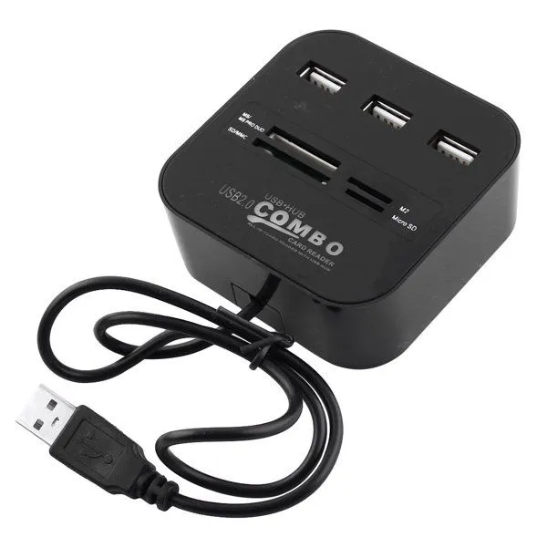 SWEG Smart USB 2.0 HUB 3 Port card reader for TF SD SIM USB Combo - Black