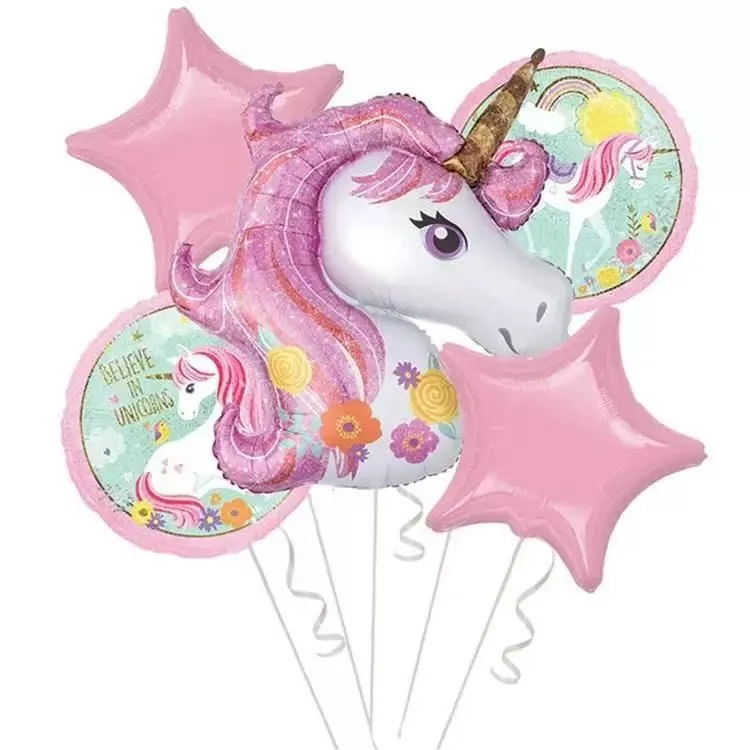 Magical Rainbow Unicorn Foil Balloon Set Girls Fairy Themed Birthday Part - Pink